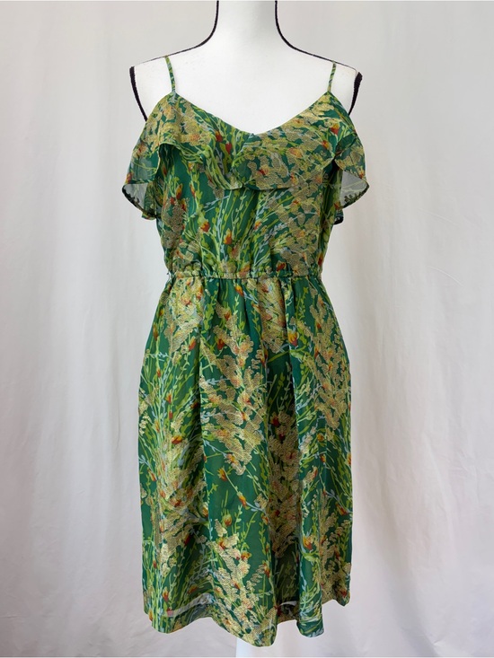 Twelfth Street by Cynthia Vincent Dresses & Skirts - Anthropologie 12th Street 100% Silk Green Gold Ruffle Wedding Guest Dress Medium